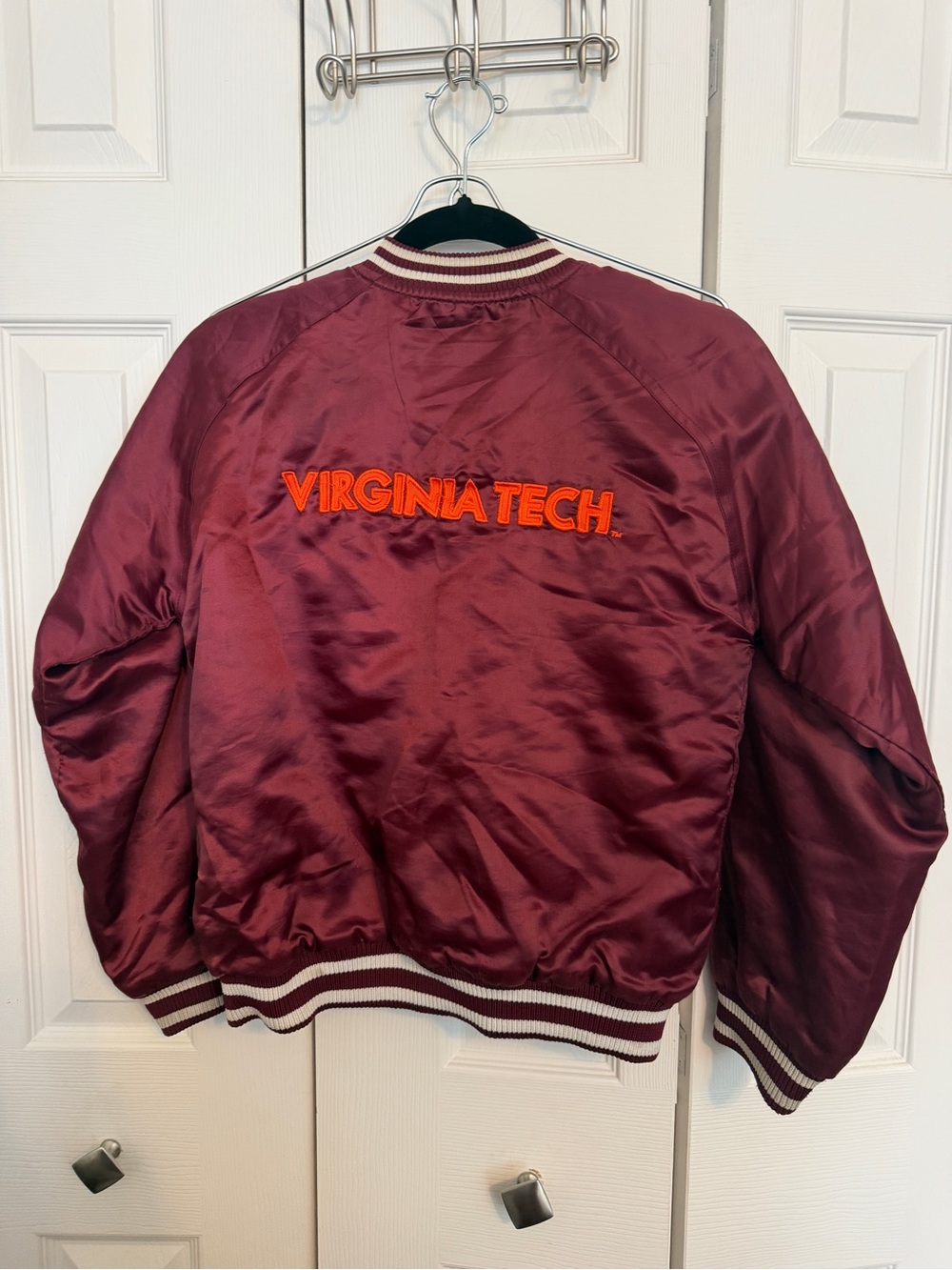 Nike Virginia Tech VT Hokies Maroon Satin Bomber Varsity Jacket
